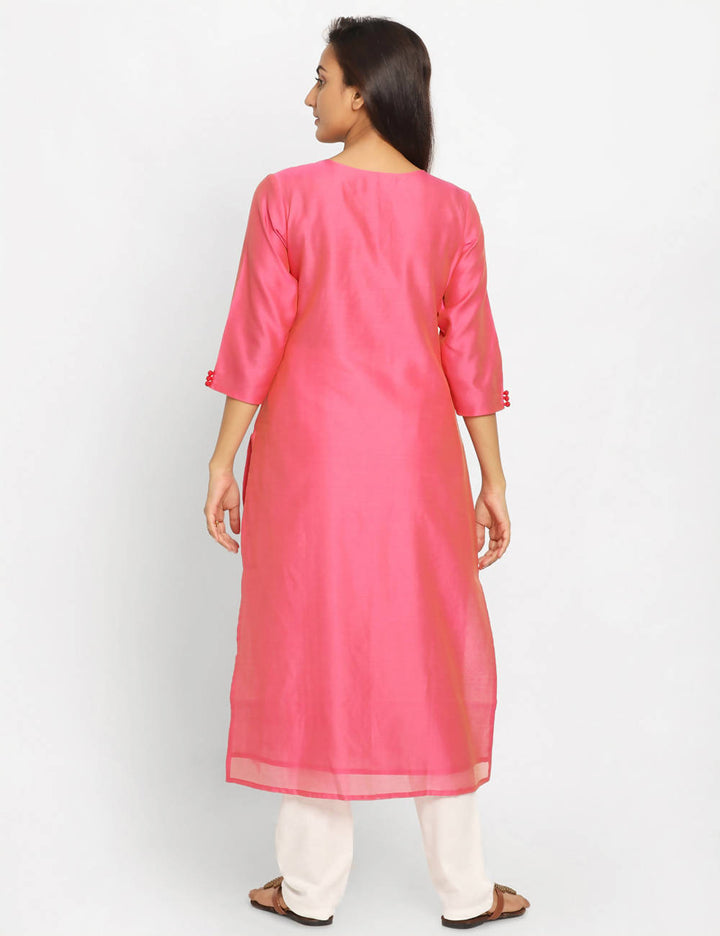 Pink Chanderi Sico Handwoven Kurta