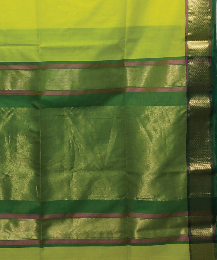 Yellow and green handloom cotton silk maheshwari saree