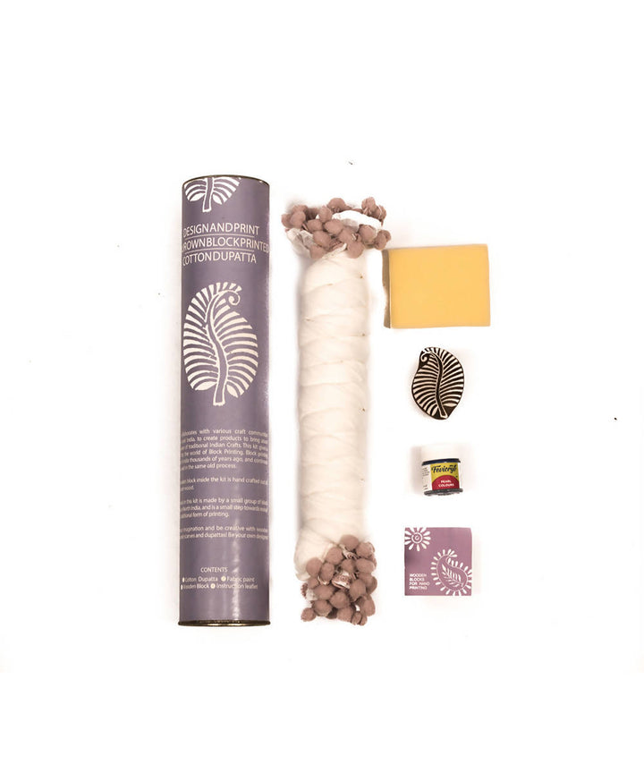 Handmade Wooden Leaf Block Print DIY Craft Kit Dupatta(Lavender)
