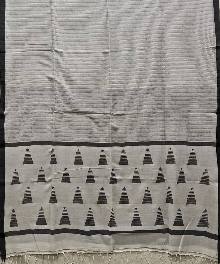 Beige black handloom muslin cotton saree