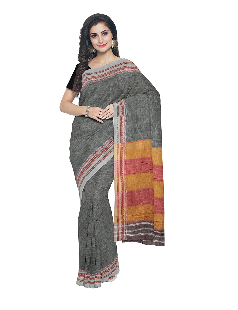 Grey Yellow Handloom Hubli Cotton Saree