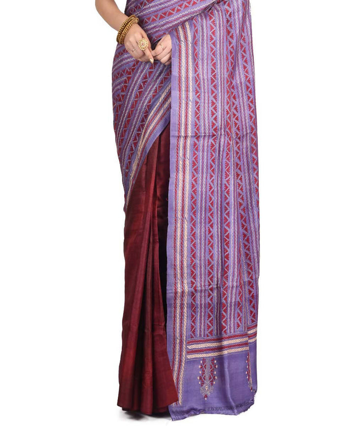 Purple exclusive bengal tasar saree with hand embroidery work