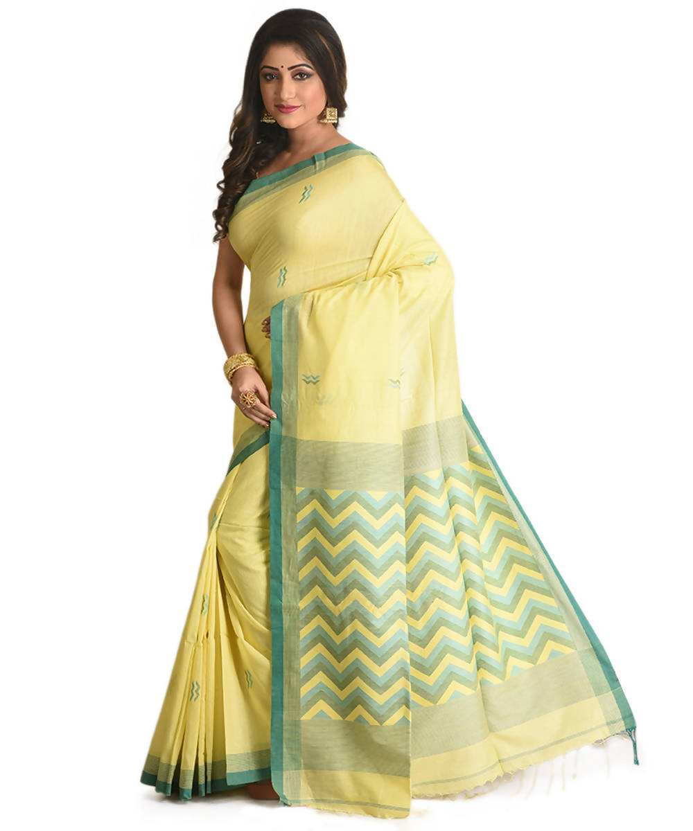 Resham shilpi bengal yellow silk cotton handwoven jamdani saree