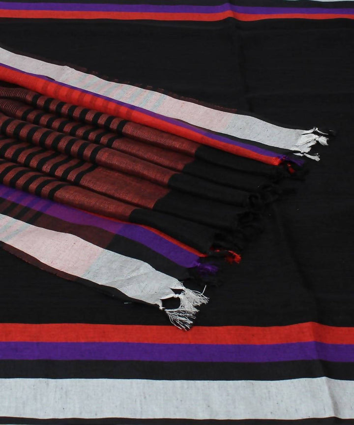 Black with Red Handwoven Linen Saree