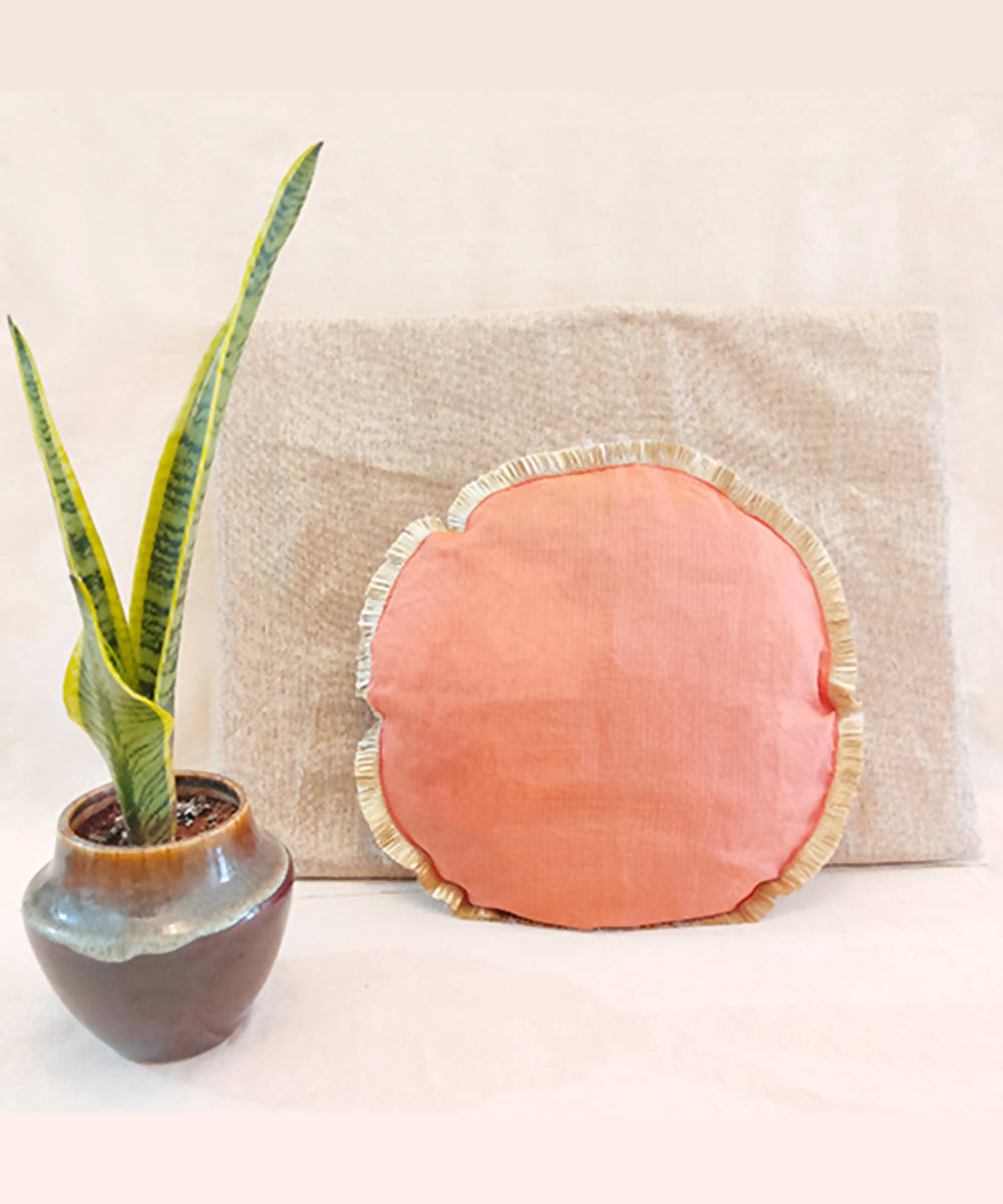 Handmade solid peach kota festive cushion cover