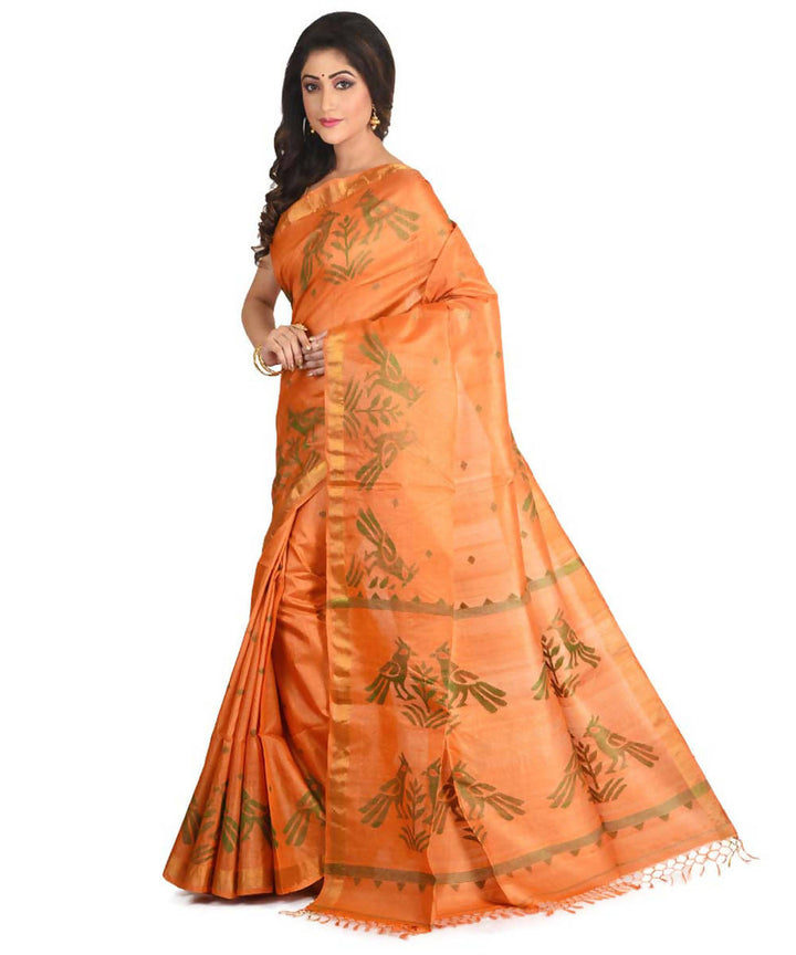 Resham shilpi bengal orange tasar saree with handwoven jamdani work