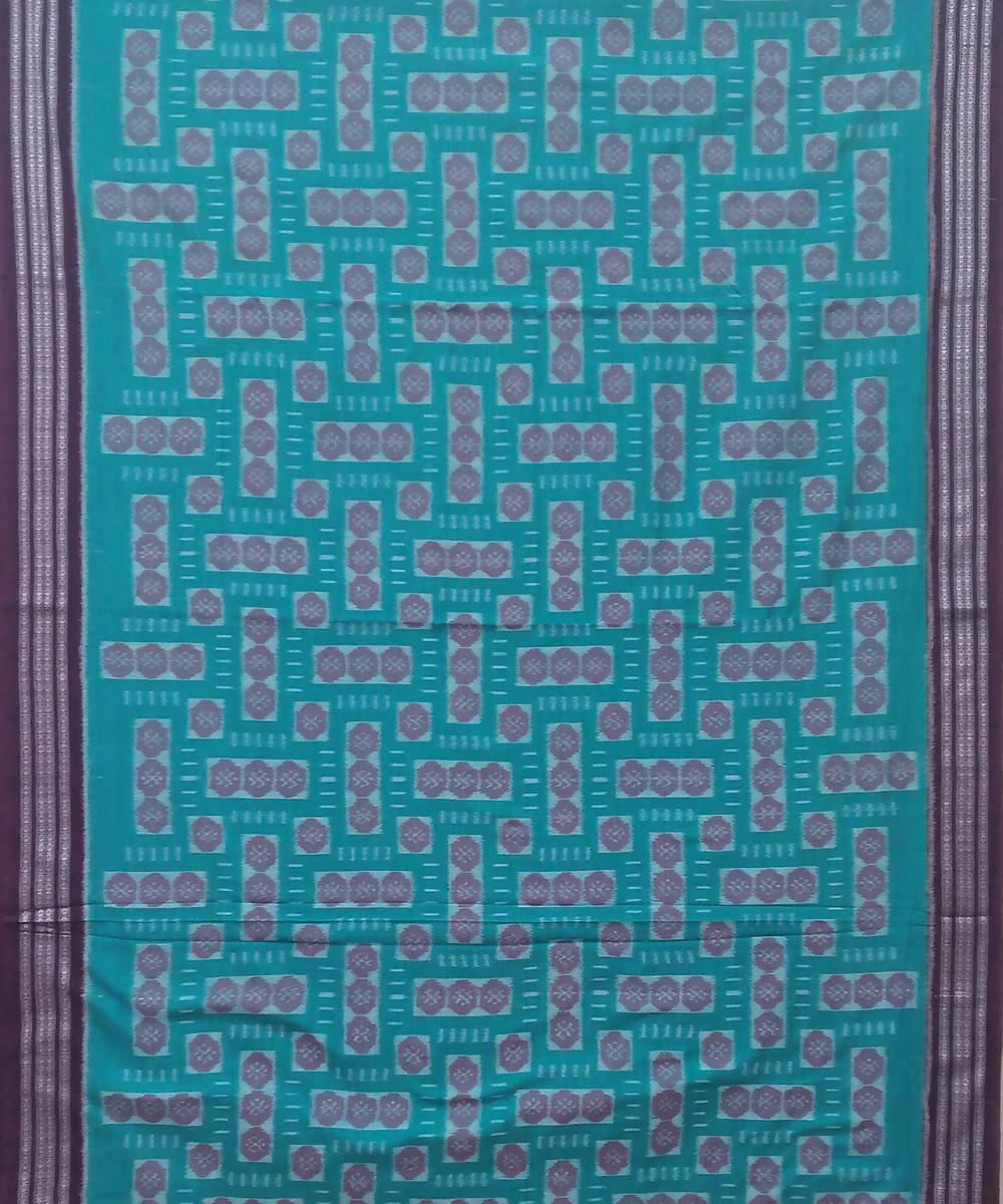 Cyan black handwoven nuapatana ikat cotton saree