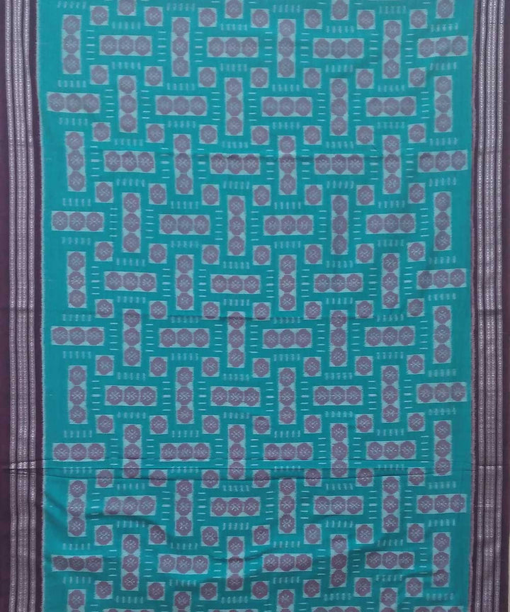 Cyan black handwoven nuapatana ikat cotton saree