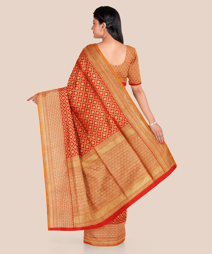 Orange handloom silk katan banarasi saree
