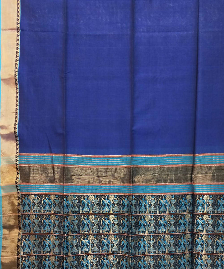 Navy blue hand loom cotton silk maheshwari saree