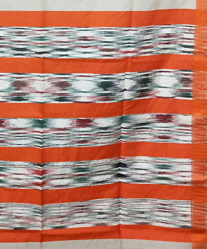 Off white and orange handloom cotton silk maheshwari saree