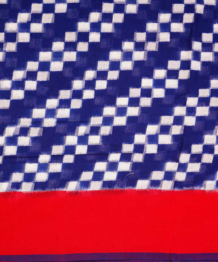 Blue and red cotton handwoven ikat pochampally saree