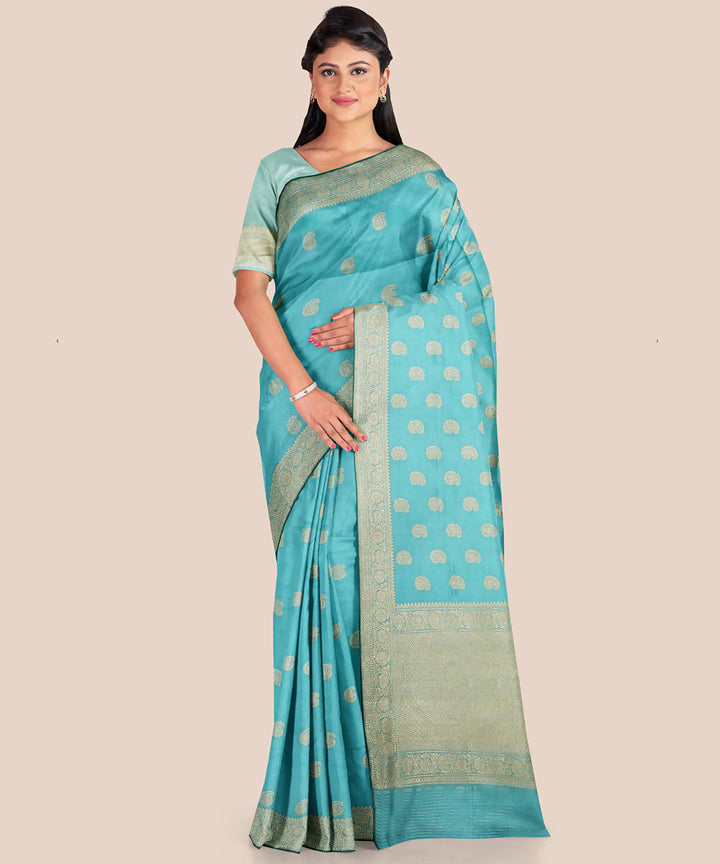 Light sky blue handwoven katan silk banarasi saree