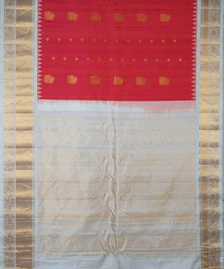 Red white handwoven silk gadwal saree