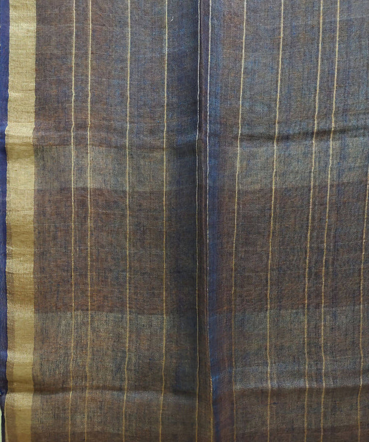 Brown stripes handwoven linen saree