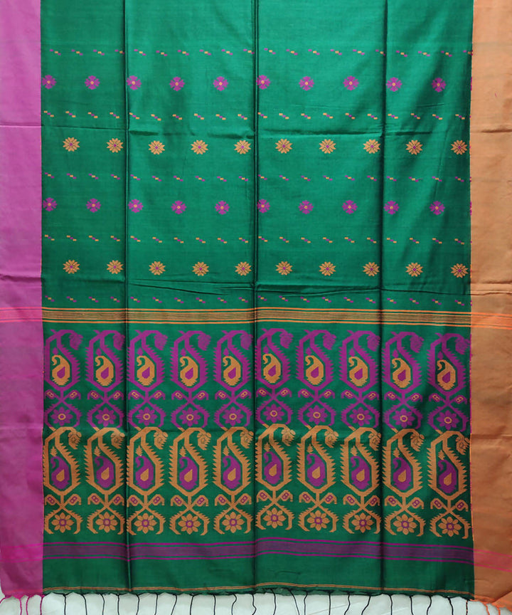 Dark green handwoven cotton saree