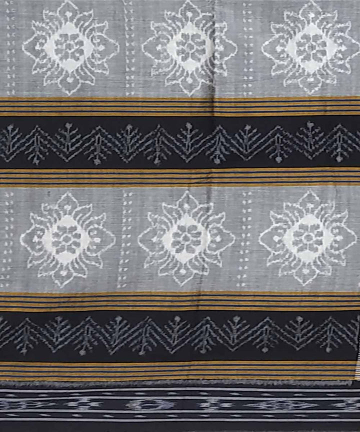 Light grey black handwoven cotton ikat nuapatna saree