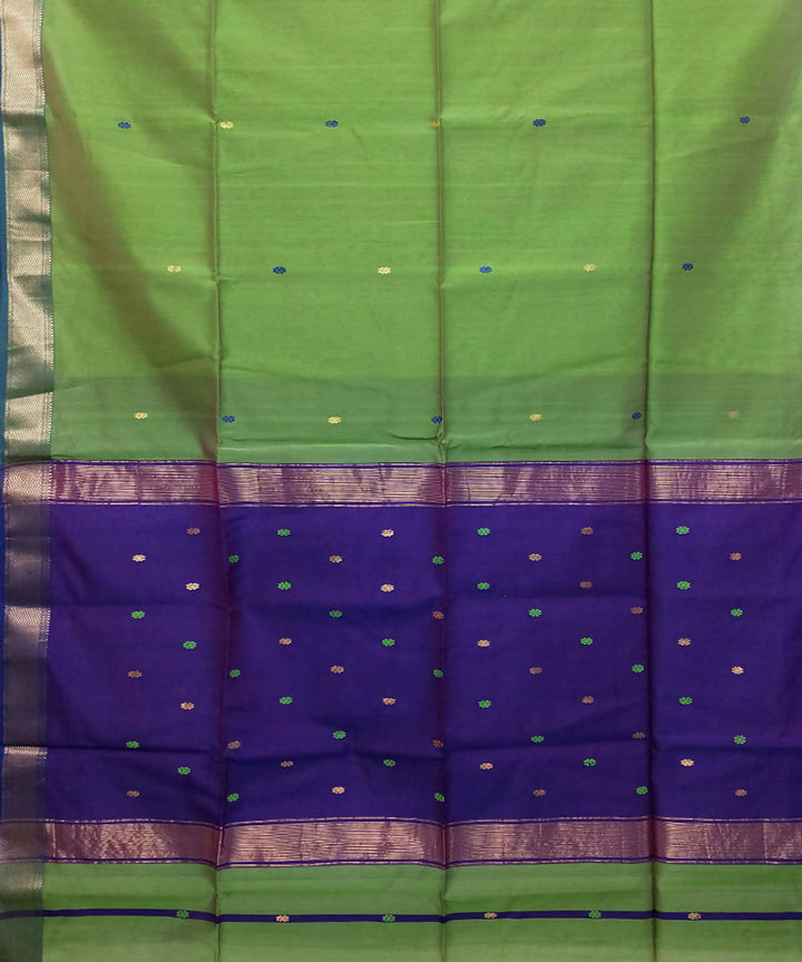 Acid green purple handwoven cotton silk maheshwari saree