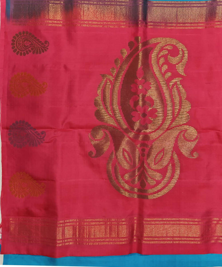Blue and reddish pink handloom soft silk saree
