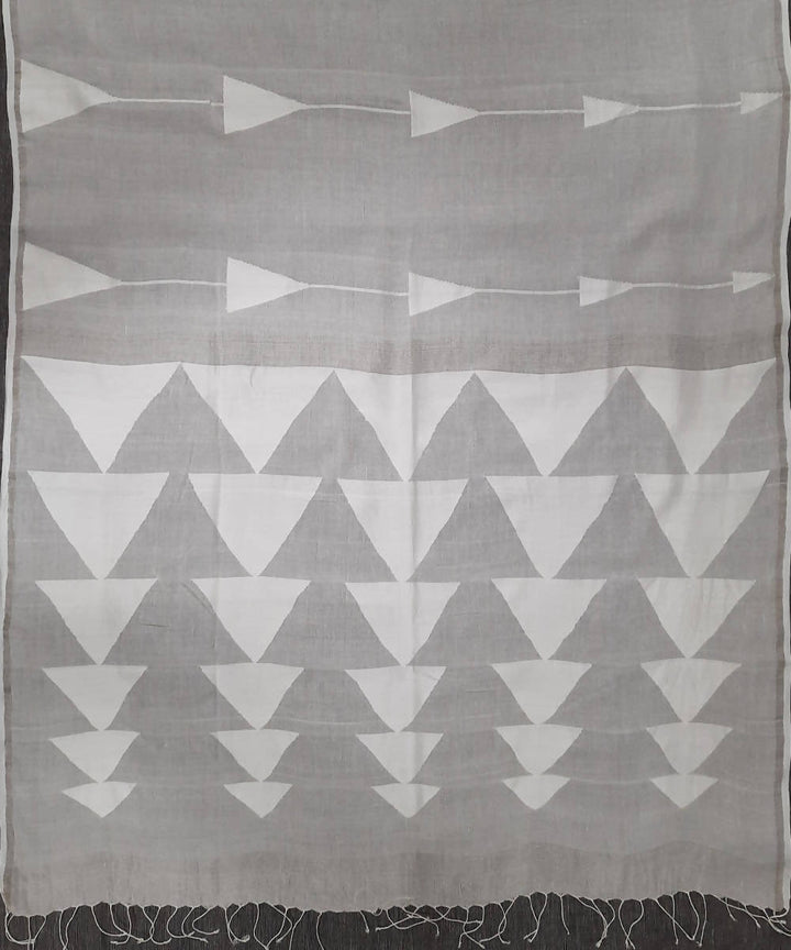 Handwoven grey jamdani muslin saree with silver zari border