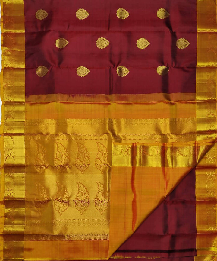 Maroon and golden handloom kanchi silk saree