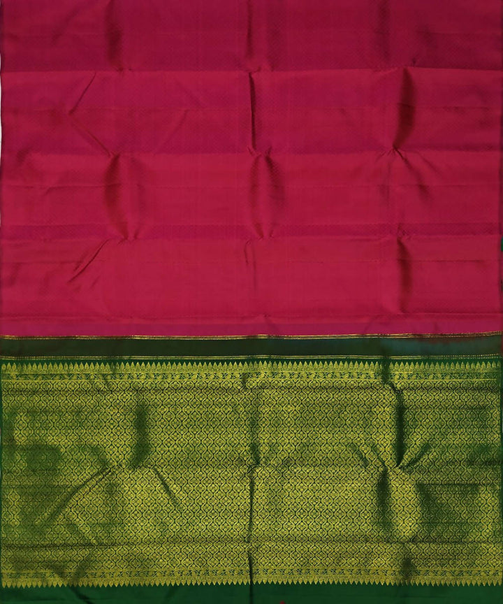 Pink and green handloom partly kanchi silk saree