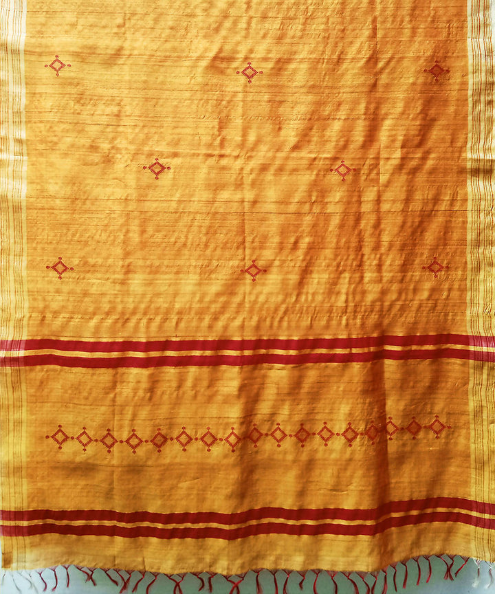 Yellow red handwoven silk baavanbuti saree