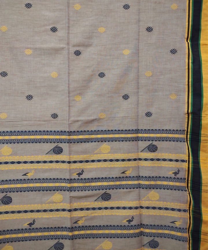 Beige handwoven handspun cotton saree