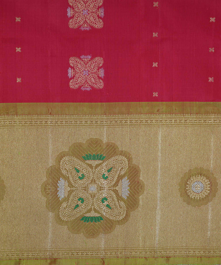 Red gold handwoven silk gadwal saree
