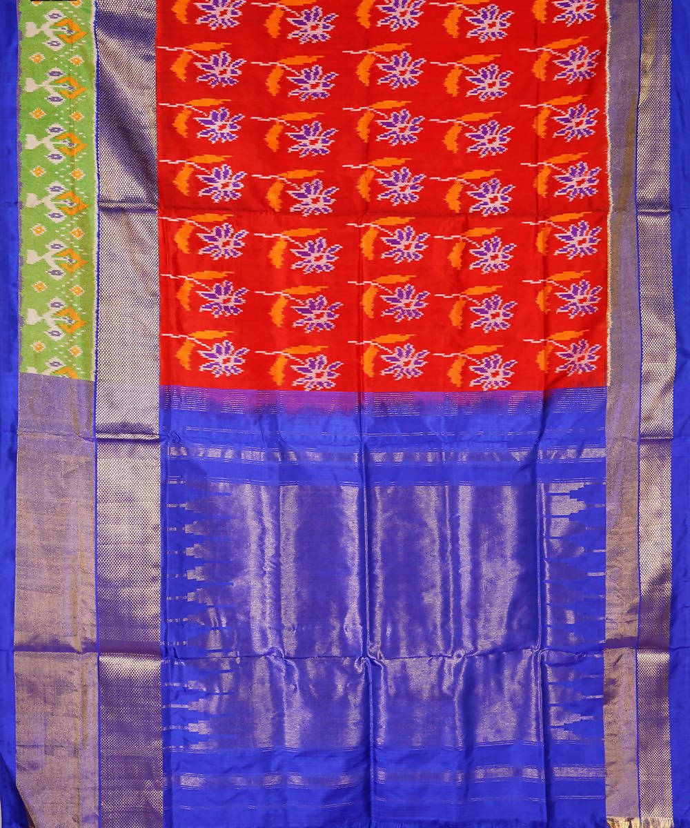 Red blue handloom silk pochampally saree