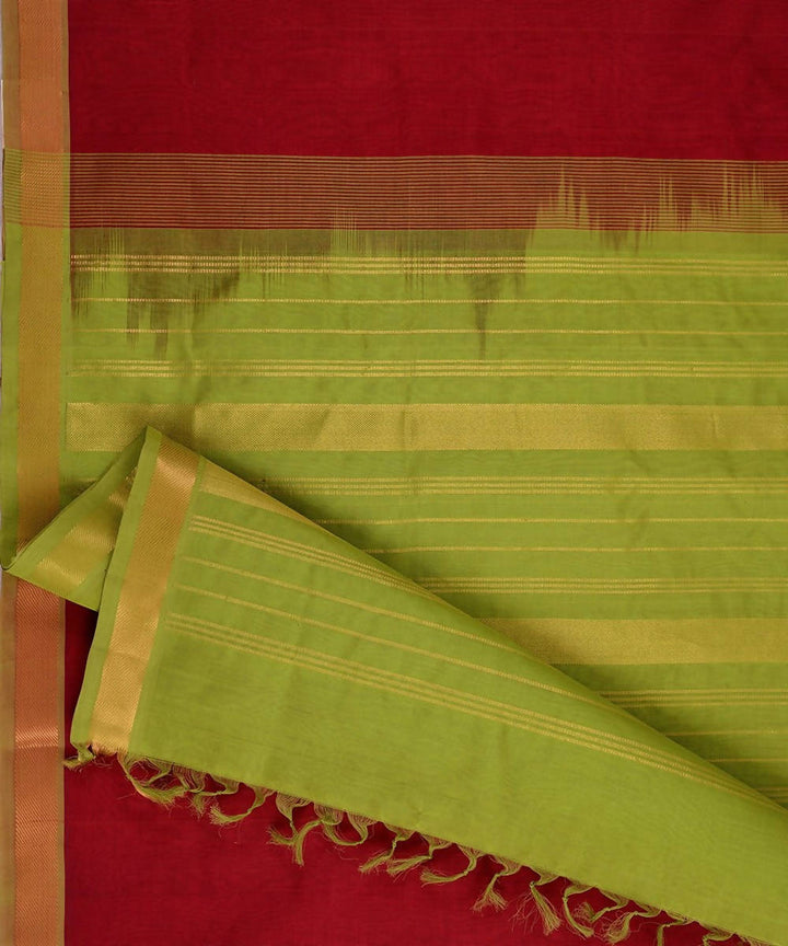 Dark red kanjivaram silk cotton saree with green border