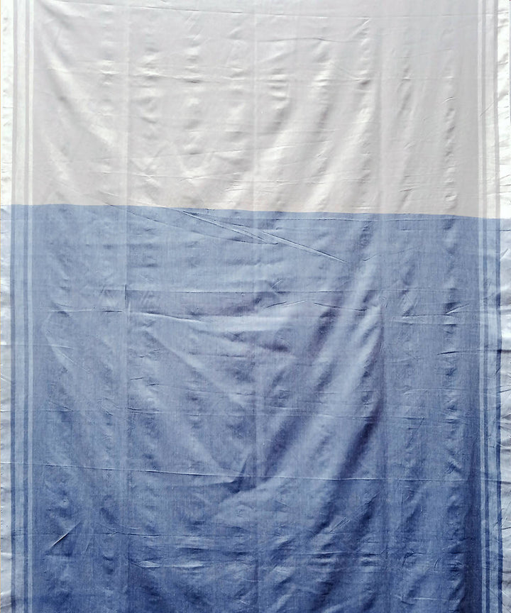 Grey blue handwoven extra weft cotton saree