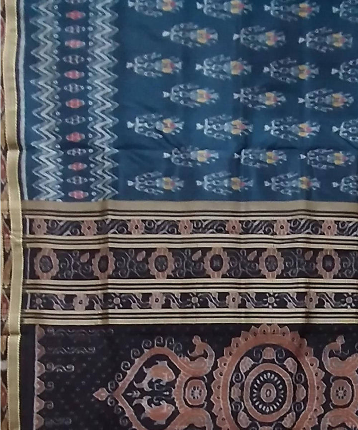 Multicolor dark grey handwoven silk khandua saree
