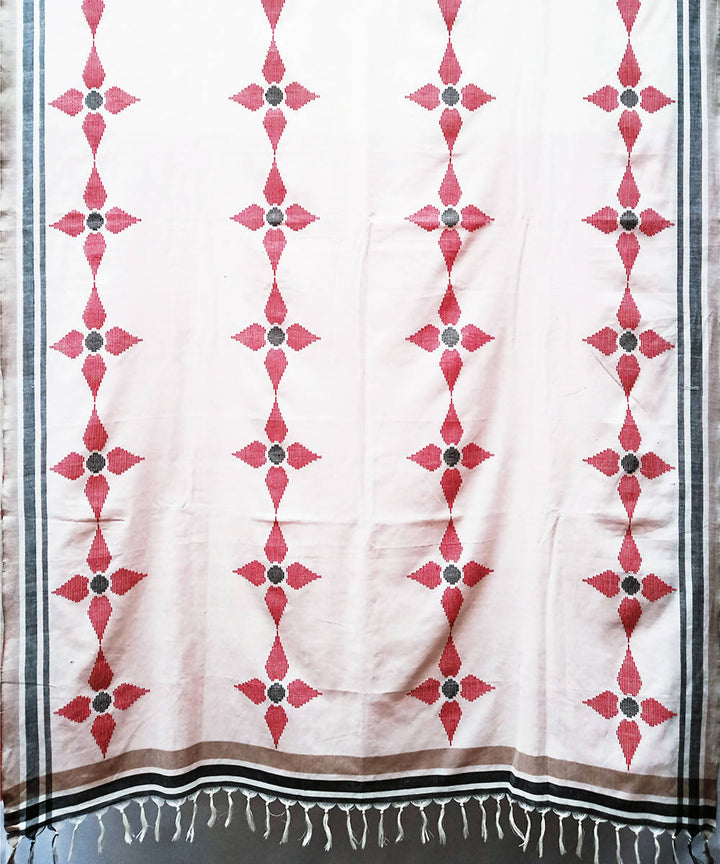 White red handwoven extra weft cotton saree