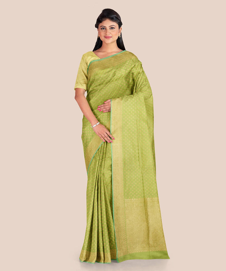 Parrot green handloom silk katan banarasi saree
