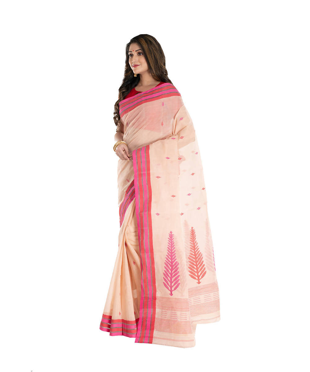 Brown red handwoven cotton bengal saree
