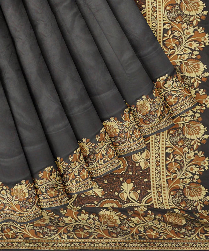 Charcoal black handwoven silk banarasi saree
