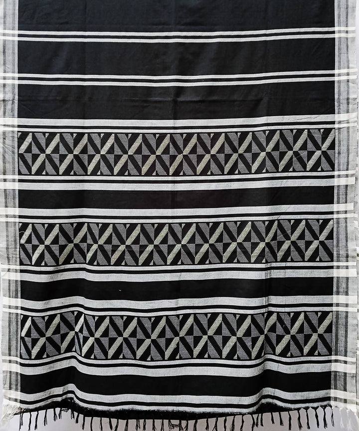 Black white handmade extra weft cotton saree