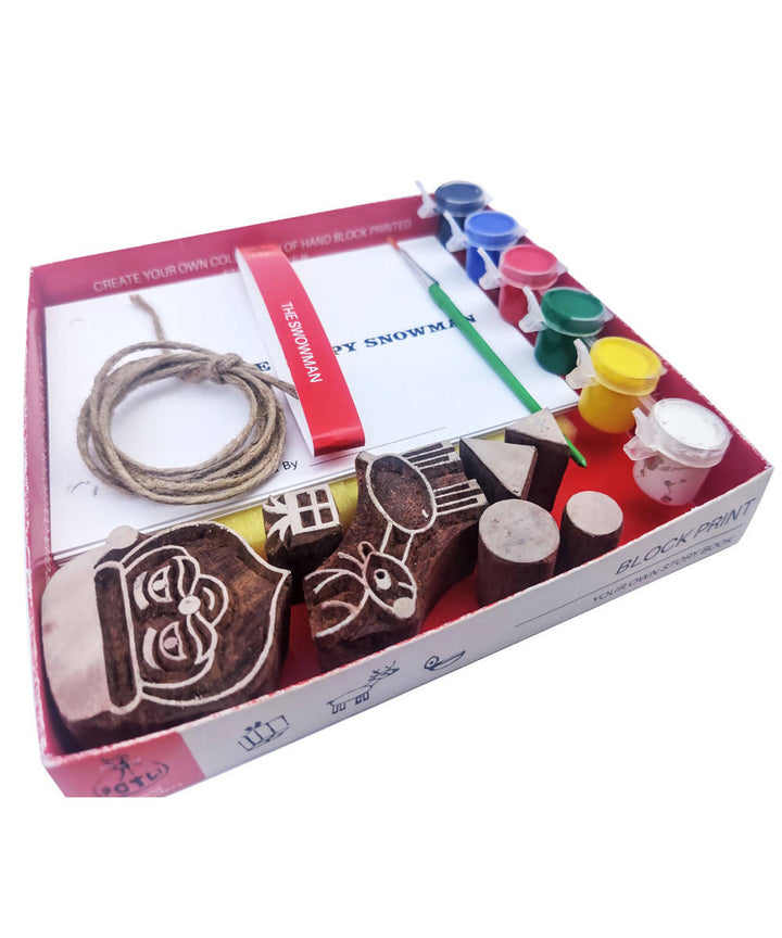 Potli handmade block print diy craft kit of snowman storybook(age 5)