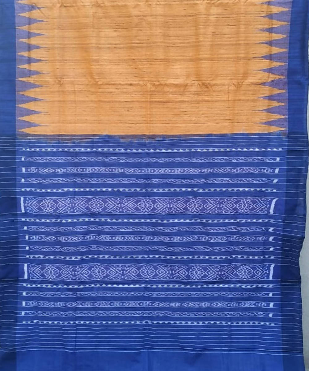 Orange indigo handwoven gopalpur tussar silk saree