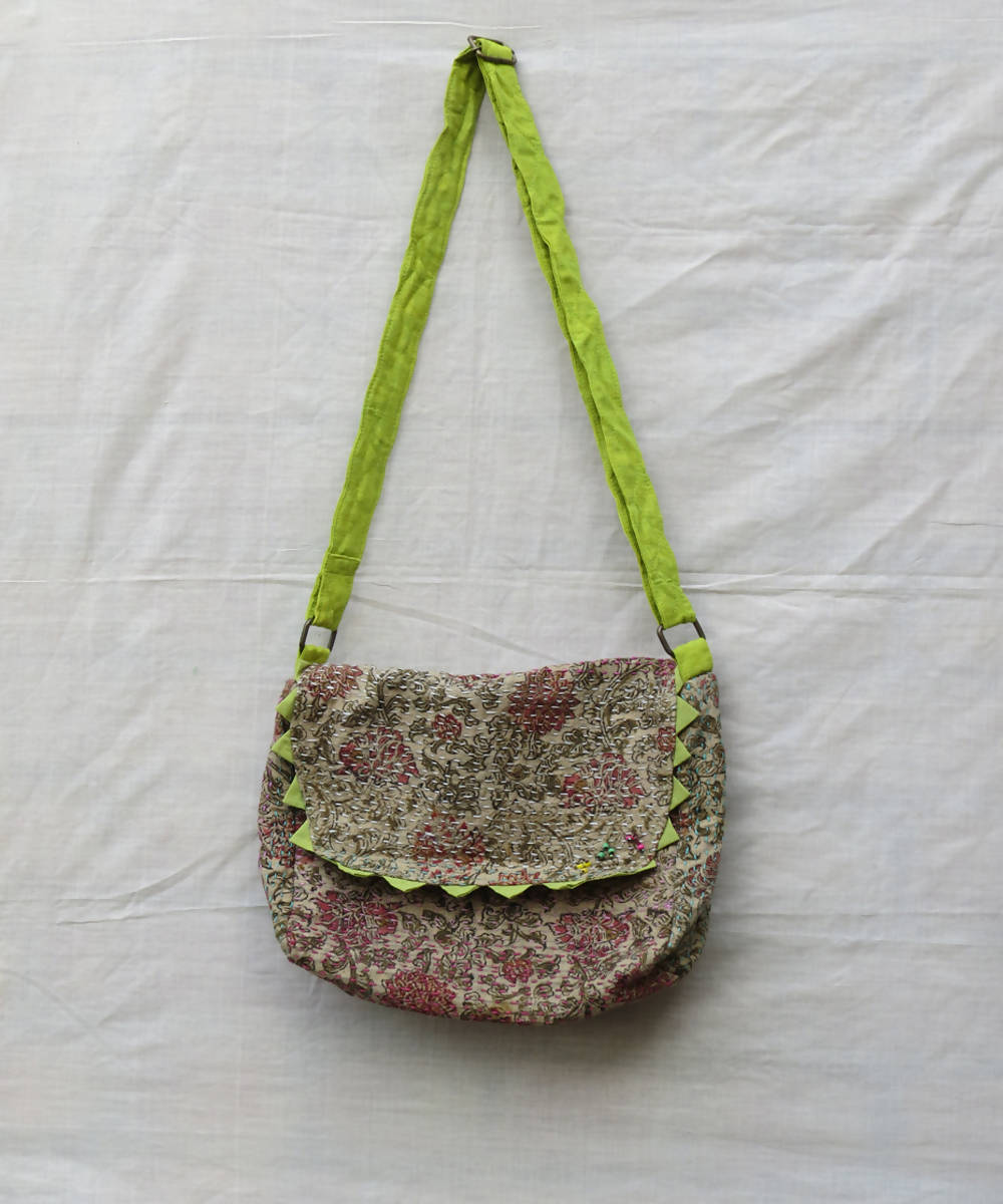 Grey green handmade vegetable dye handmade cotton bag