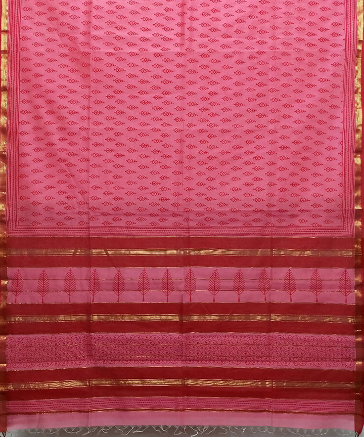 Light rose pink handwoven cotton silk maheshwari saree