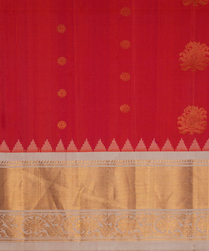 Red white handwoven silk gadwal saree
