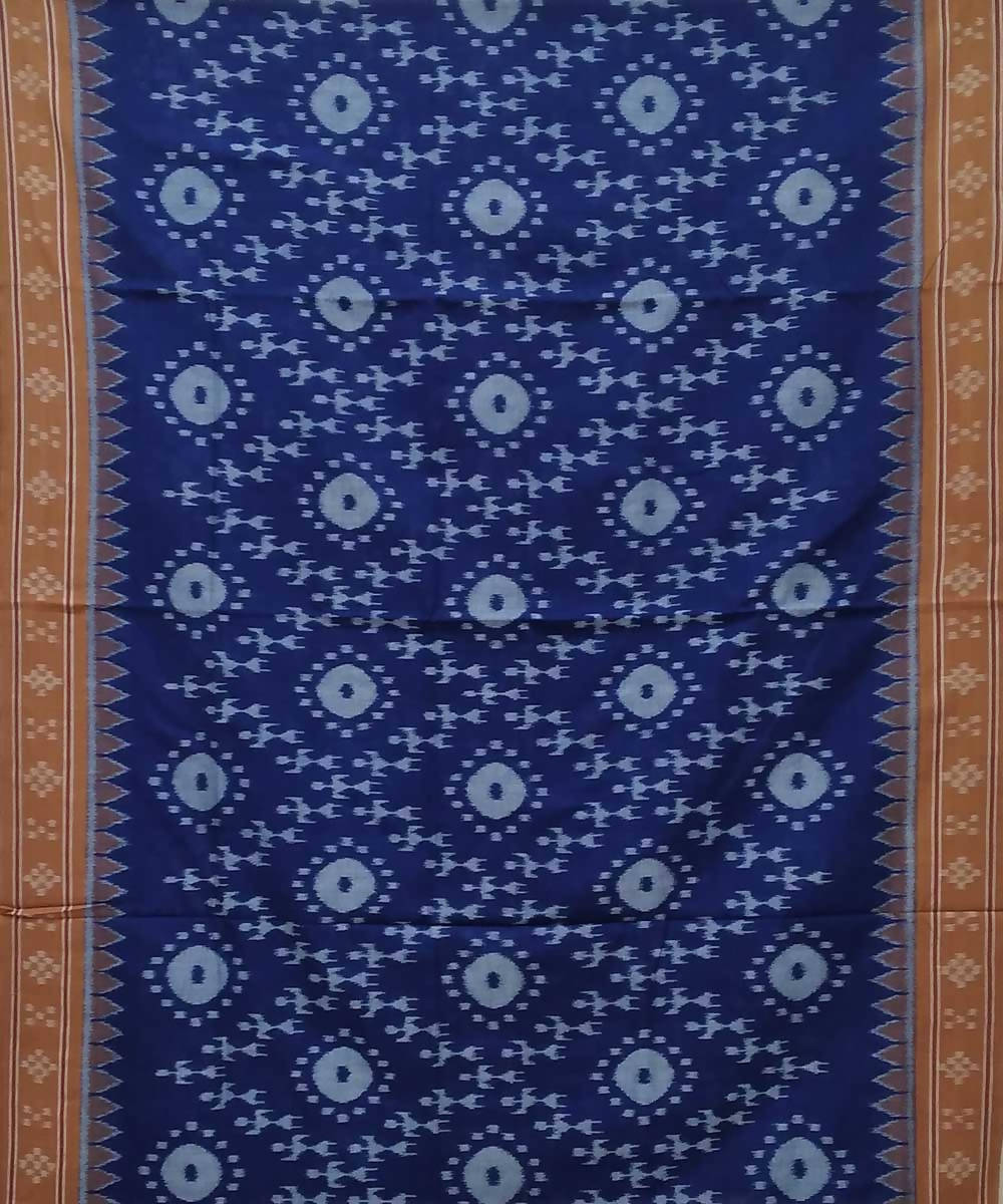 Air force blue brown handwoven nuapatana ikat cotton saree