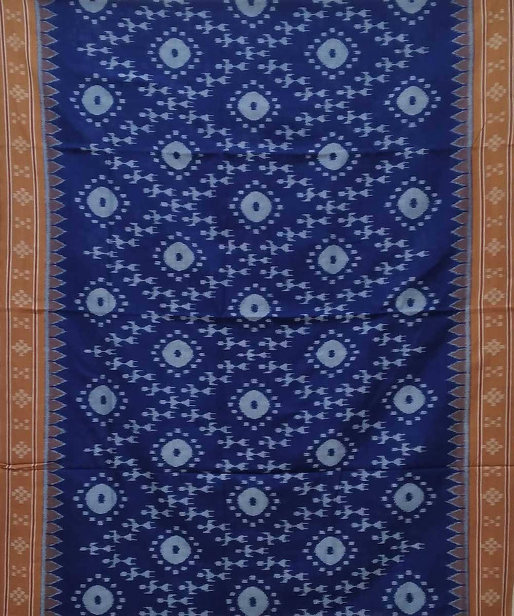 Air force blue brown handwoven nuapatana ikat cotton saree