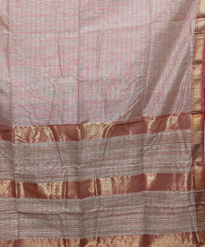 Beige handloom cotton silk maheshwari saree