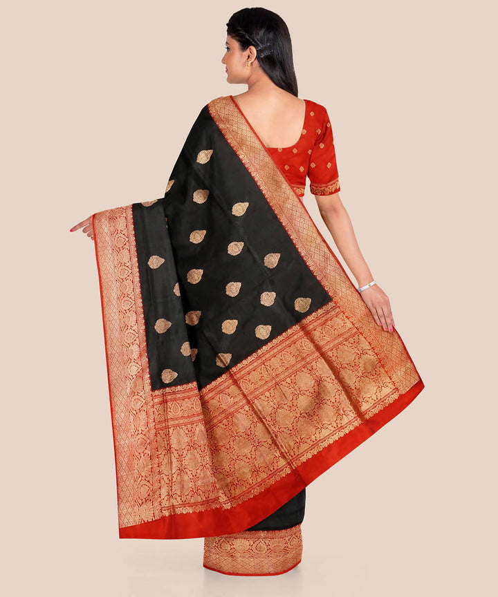 Black and red handloom silk katan banarasi saree