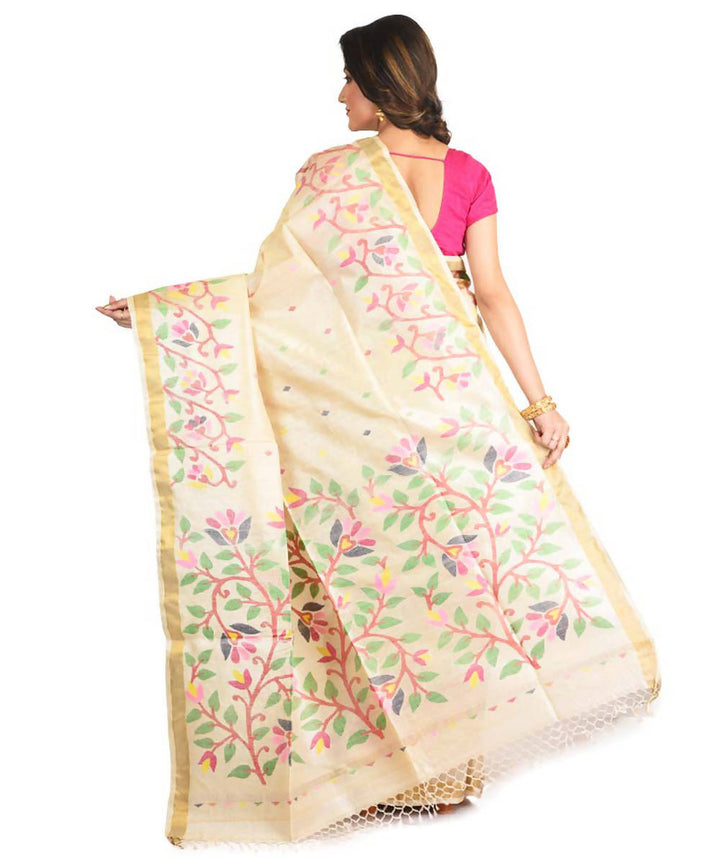 Resham shilpi bengal tasar cream saree with handwoven jamdani work
