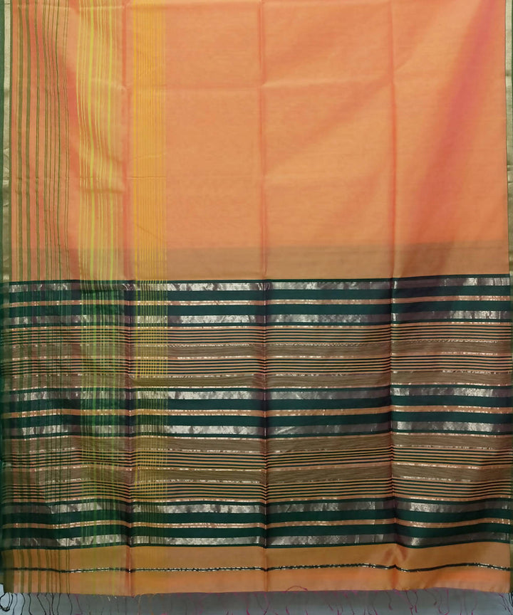 Light orange handloom cotton silk maheshwari saree