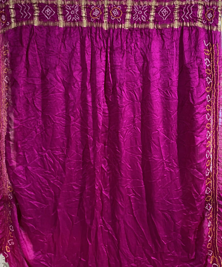 Pink hand printed bandhani gajji silk saree